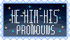 a blue he/him/his pronouns stamp